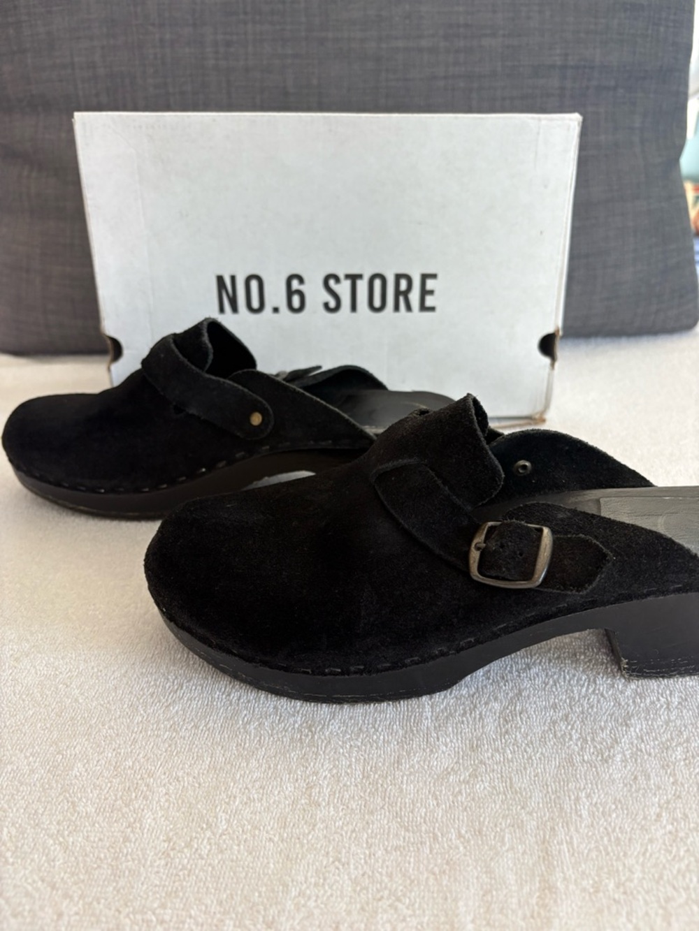 No. 6 Store Black Suede Wooden Clogs Buckle Mules Size 41 10 handmade USA